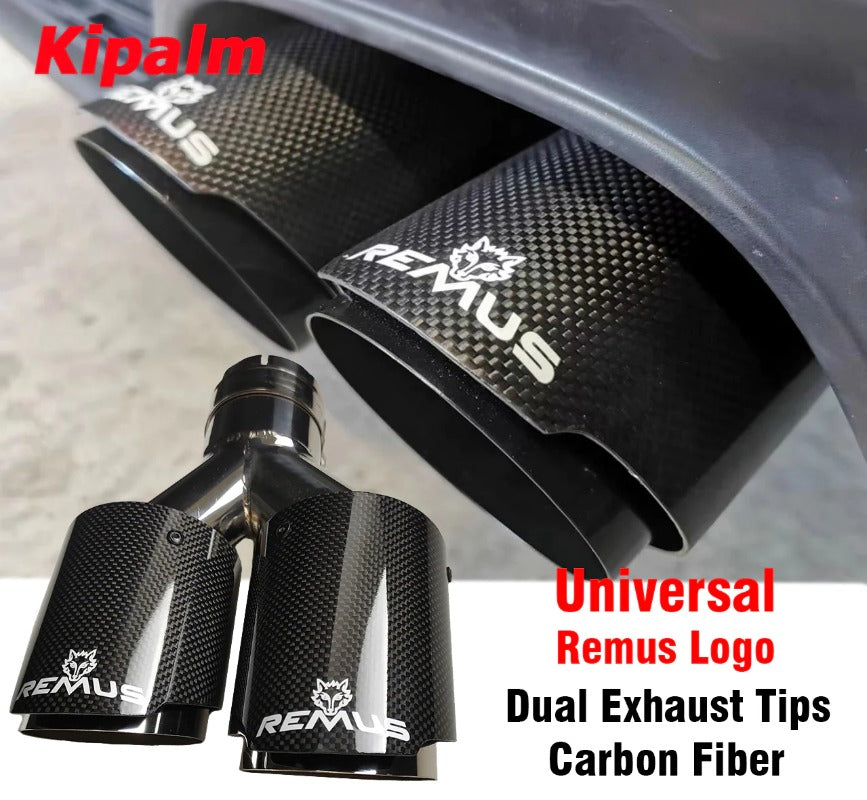 Universal Auto Exhaust Muffler Tips Dual Carbon Fiber End with Remus Logo