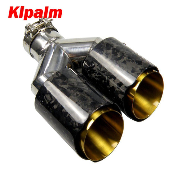 Kipalm Dual Forging Carbon Fiber Exhaust Pipe Muffler Tip with Golden  Chrome Stainless Steel Inner Pipe for BMW BENZ VW Golf