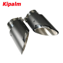 Load image into Gallery viewer, 1Pair Porsche Style Slant Cutting Carbon Fiber 170mm Length Exhaust Tips Silver 304 Stainless Steel