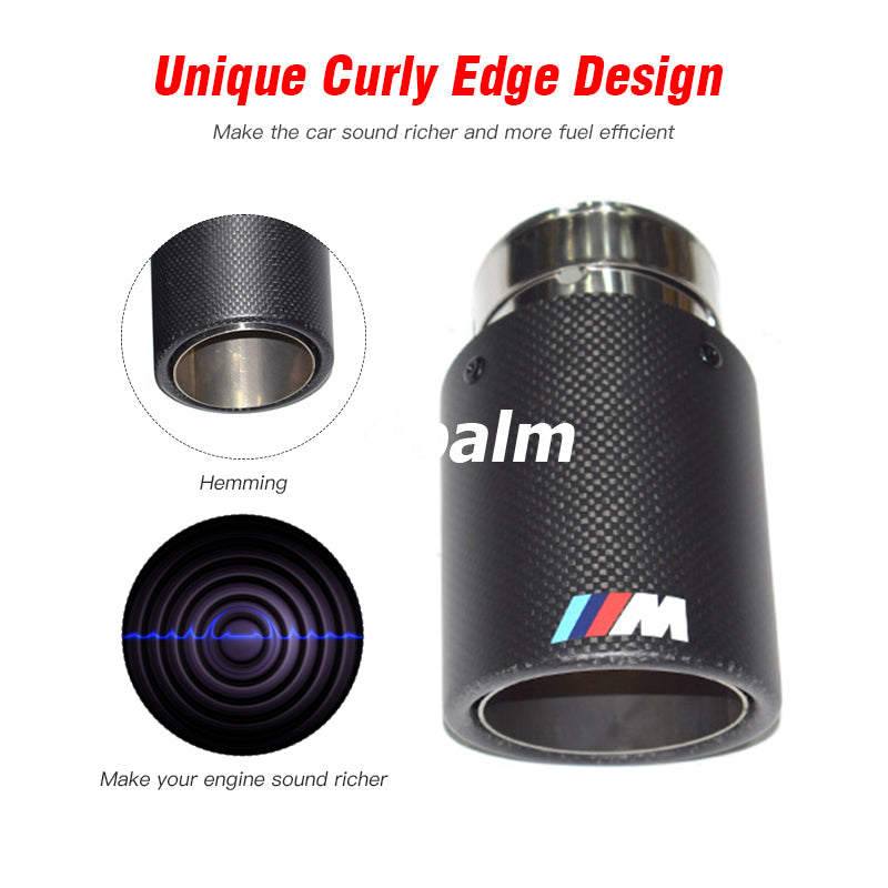 1PC BMW Matte Plain Weave Carbon Fiber Exhaust Tip Silver Stainless Steel with Colorful M logo