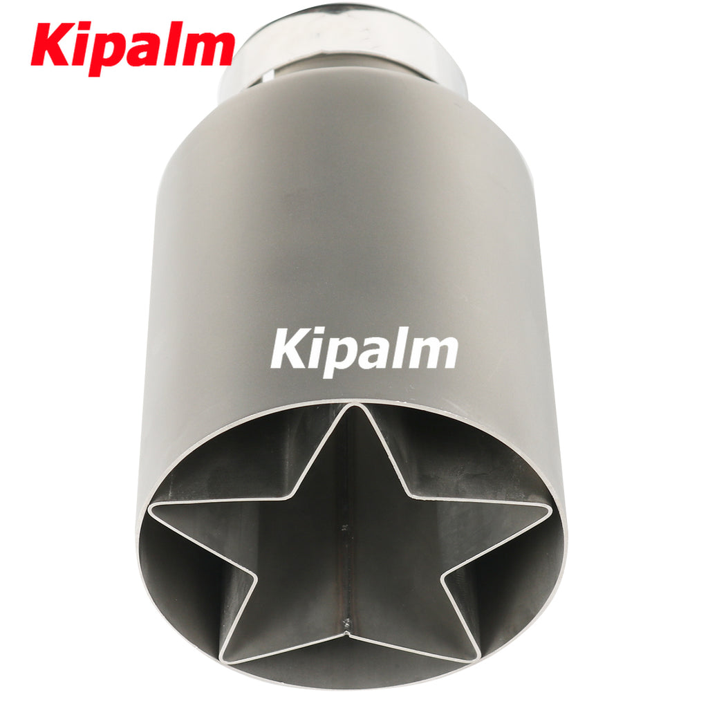 1PC Five-pointed Star Matte Silver 304 Stainless Steel Car Muffler Tip Double Layers Exhaust Pipe