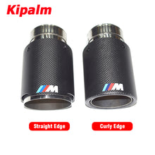 Load image into Gallery viewer, 1PC BMW Matte Plain Weave Carbon Fiber Exhaust Tip Silver Stainless Steel with Colorful M logo