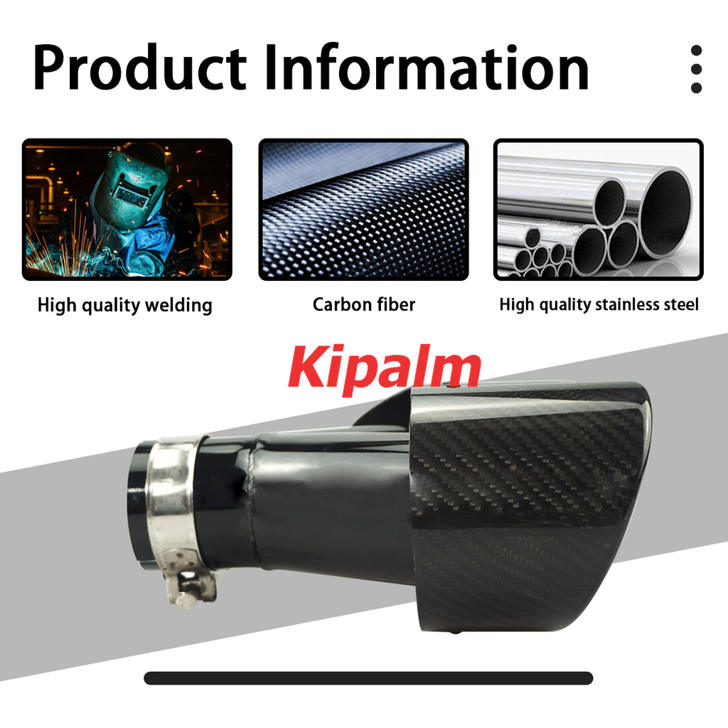 Dual Y Shape Real Carbon Fiber Exhaust Muffer Tailpipe Glossy Black Cover 304 Stainless Steel Exhaust Tip Double End