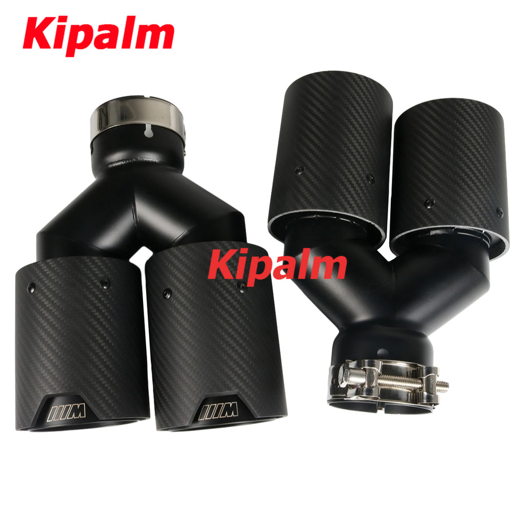 Y Shaped Dual Carbon Fiber + Black Stainless Steel M Performance Carbon Fiber Exhaust Tips End Pipes Muffler Tips for BMW