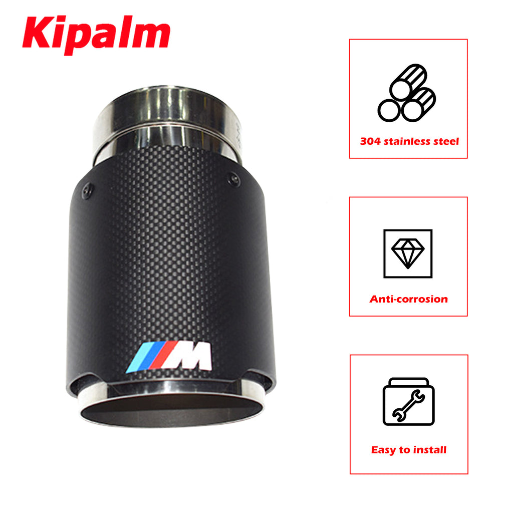 1PC BMW Matte Plain Weave Carbon Fiber Exhaust Tip Silver Stainless Steel with Colorful M logo