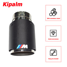 Load image into Gallery viewer, 1PC BMW Matte Plain Weave Carbon Fiber Exhaust Tip Silver Stainless Steel with Colorful M logo