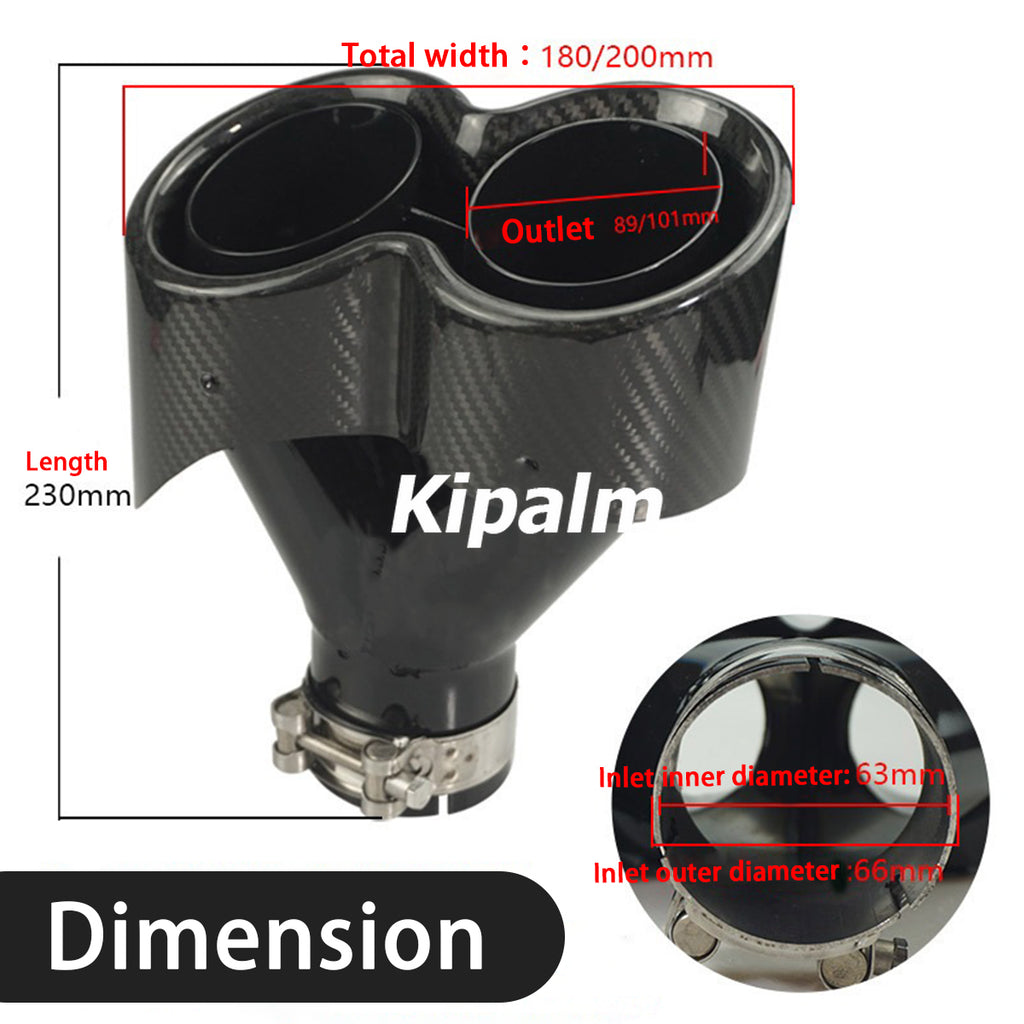 Dual Y Shape Real Carbon Fiber Exhaust Muffer Tailpipe Glossy Black Cover 304 Stainless Steel Exhaust Tip Double End