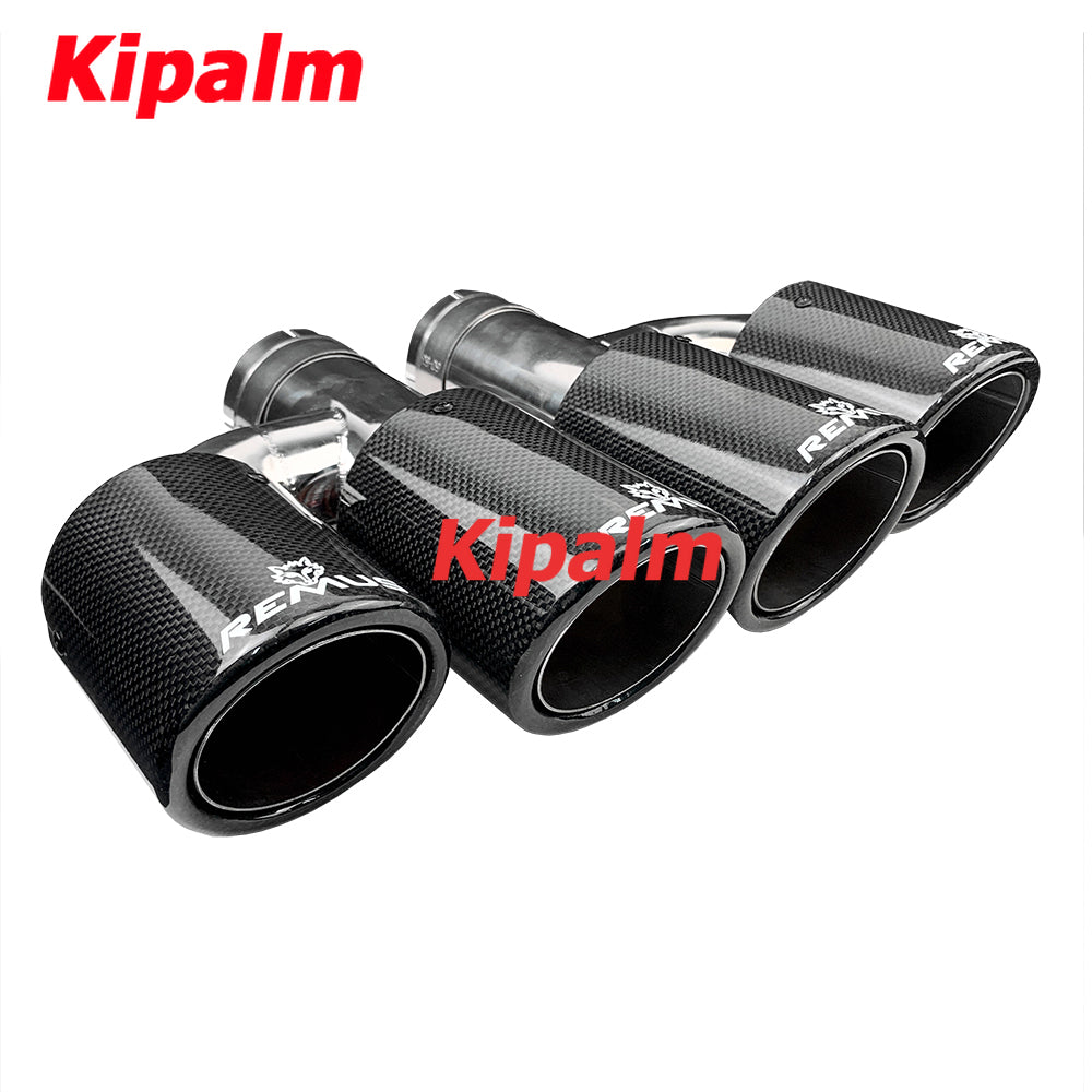 Universal Dual h Type Curly Edge Glossy Black Carbon Fiber Exhaust Muffler Tips Remus End Pipe