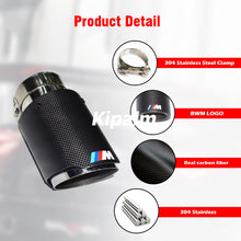 Load image into Gallery viewer, 1PC BMW Matte Plain Weave Carbon Fiber Exhaust Tip Silver Stainless Steel with Colorful M logo