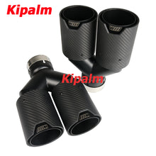 Load image into Gallery viewer, Y Shaped Dual Carbon Fiber + Black Stainless Steel M Performance Carbon Fiber Exhaust Tips End Pipes Muffler Tips for BMW