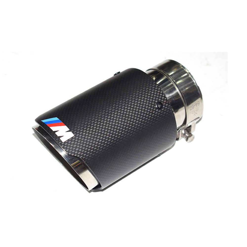 1PC BMW Matte Plain Weave Carbon Fiber Exhaust Tip Silver Stainless Steel with Colorful M logo