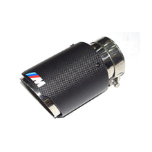 Load image into Gallery viewer, 1PC BMW Matte Plain Weave Carbon Fiber Exhaust Tip Silver Stainless Steel with Colorful M logo