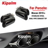 1Pair Dual Outlet Black Stainless Steel Exhaust Tips for Porsche Macan 2019+