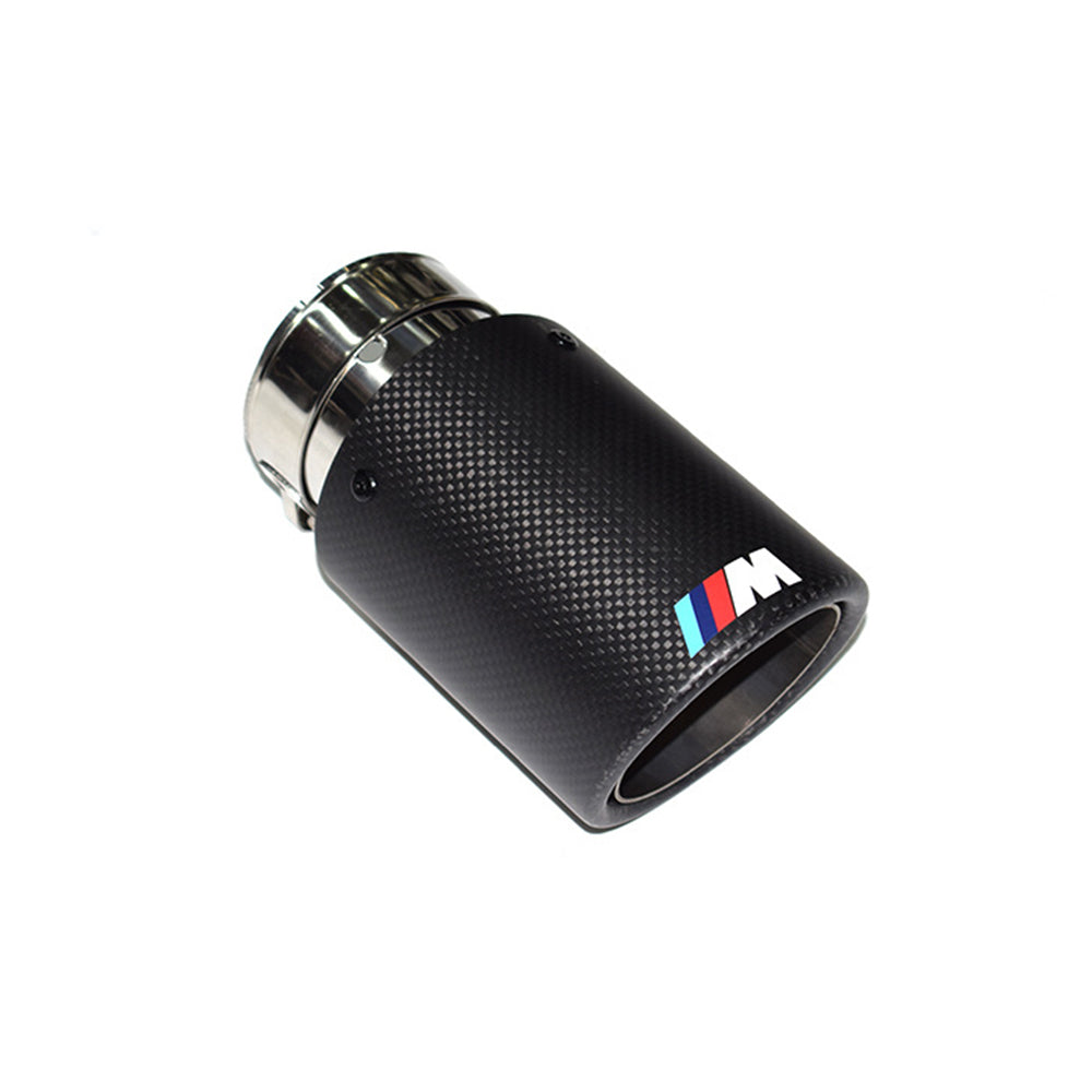 1PC BMW Matte Plain Weave Carbon Fiber Exhaust Tip Silver Stainless Steel with Colorful M logo