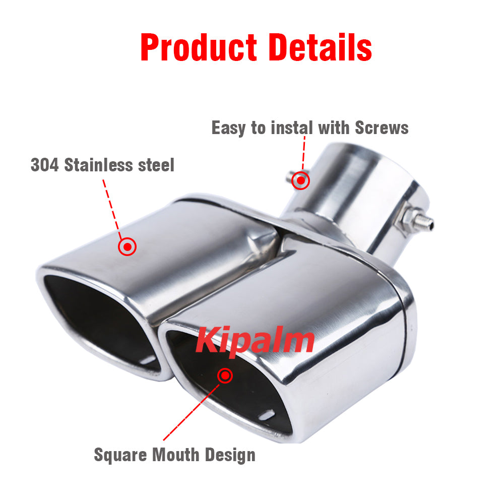 Twin Square Chrome Heavy Duty Exhaust Muffler Vehicle Modification Stainless Steel Exhaust Pipe