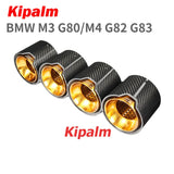 4pcs BMW M3 G80 M4 G82 G83 Golden Stainless Steel Glossy Finish Carbon Fiber Exhaut Tip Pipe Tail Ends