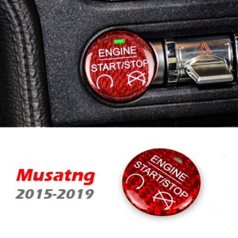 Kipalm For Ford Mustang Carbon Fiber Sticker Engine Start Stop Button Decoration Cover Car Styling For 2015-2019