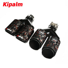 Load image into Gallery viewer, 1Pair Carbon Fiber Dual Y Shape Gold Foil Red Forged  Exhaust Tip Akrapovic Muffler Pipe 304 Stainless Steel Tailtips