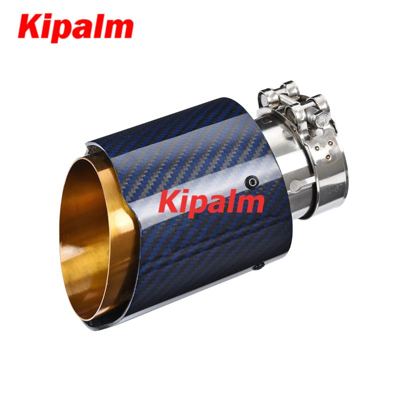 Unique Blue Carbon Fibre Car Exhaust Pipe Muffler Tip Glossy Twill Gloden T304 Stainless Steel Tips