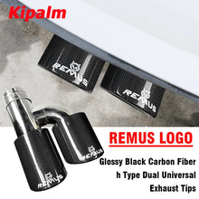 Load image into Gallery viewer, Universal Dual h Type Curly Edge Glossy Black Carbon Fiber Exhaust Muffler Tips Remus End Pipe