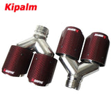 Dual Pipe Red Carbon Fiber Stainless Steel Universal Auto Akrapovic Exhaust Tip Double End Pipe for BMW BENZ VW  Outlet 89mm