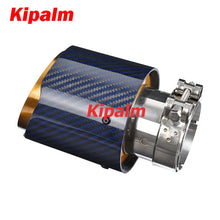 Load image into Gallery viewer, Unique Blue Carbon Fibre Car Exhaust Pipe Muffler Tip Glossy Twill Gloden T304 Stainless Steel Tips