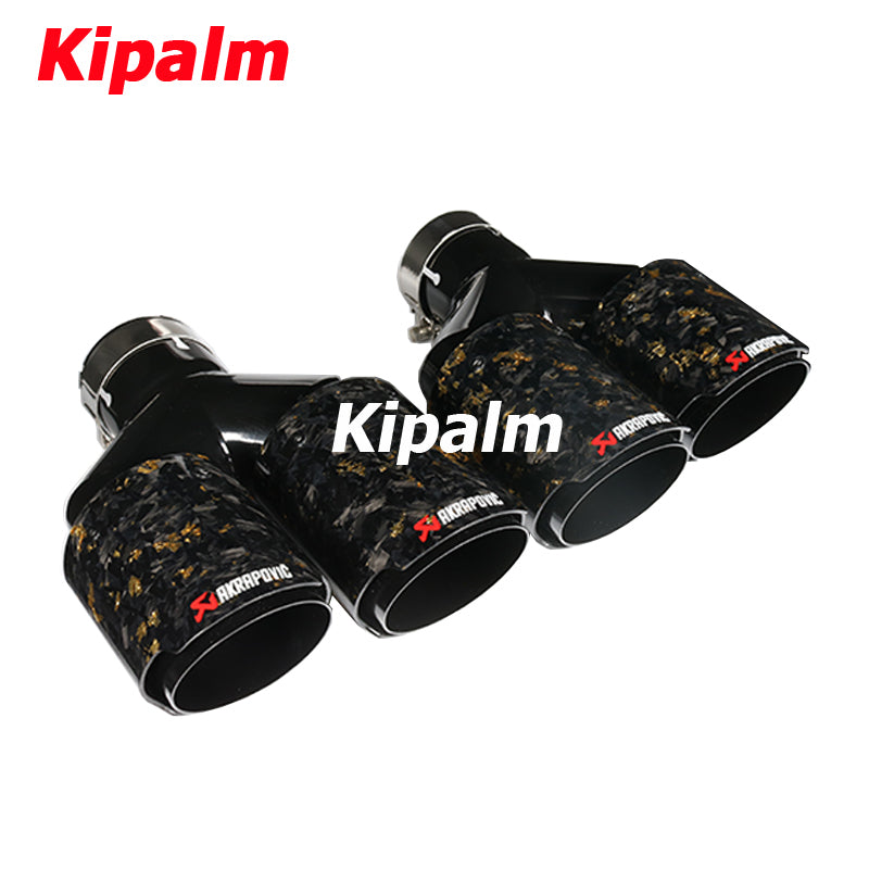 1Pair Carbon Fiber Dual Y Shape Gold Foil Golden Forged Exhaust Tip Akrapovic Muffler Pipe 304 Stainless Steel Tailtips