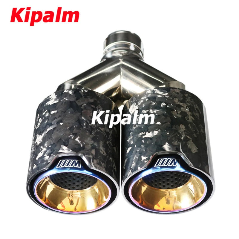 Kipalm Car Muffler Burnt Blue 304 Stainless Steel Y Style Dual Forged Carbon Fiber Exhaust Tip for BMW 430i M4 M5 Ｍ6