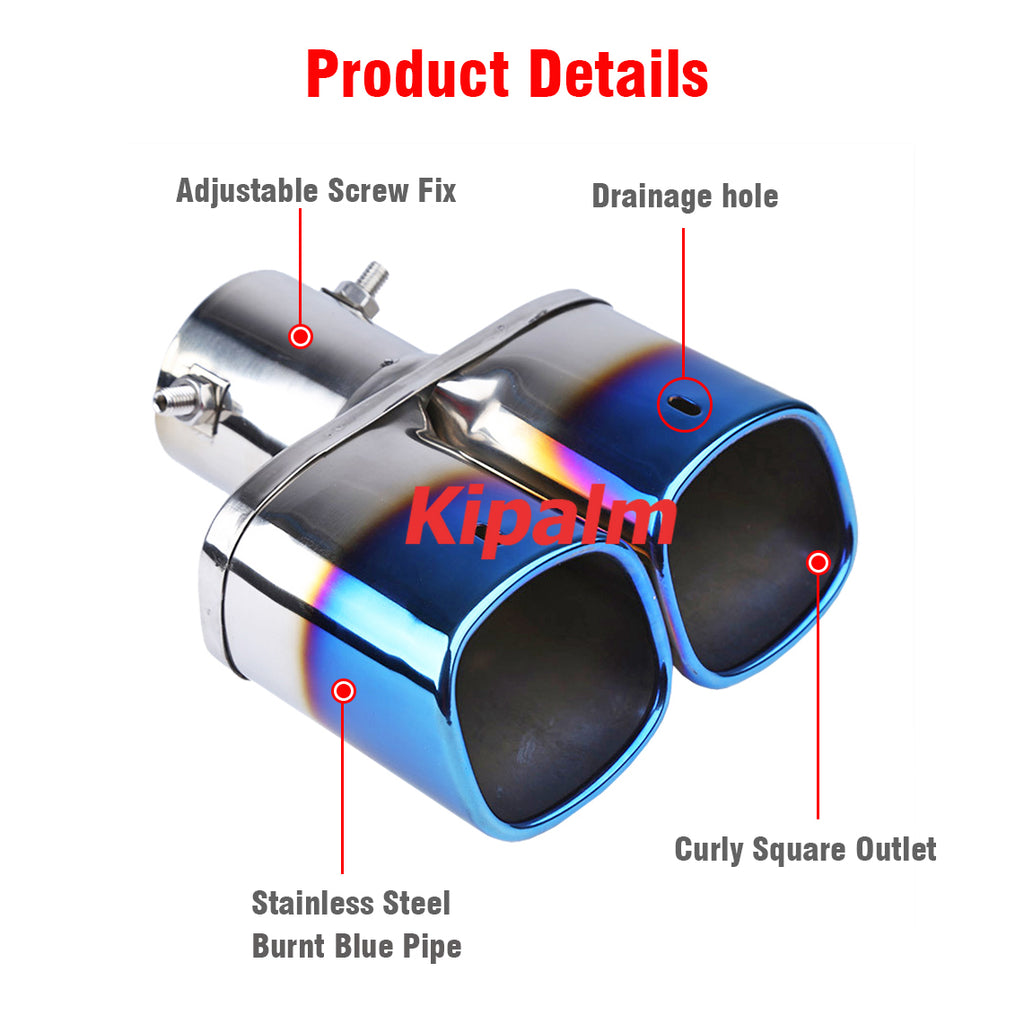 Twin Square Chrome Heavy Duty Exhaust Muffler Vehicle Modification Stainless Steel Exhaust Pipe