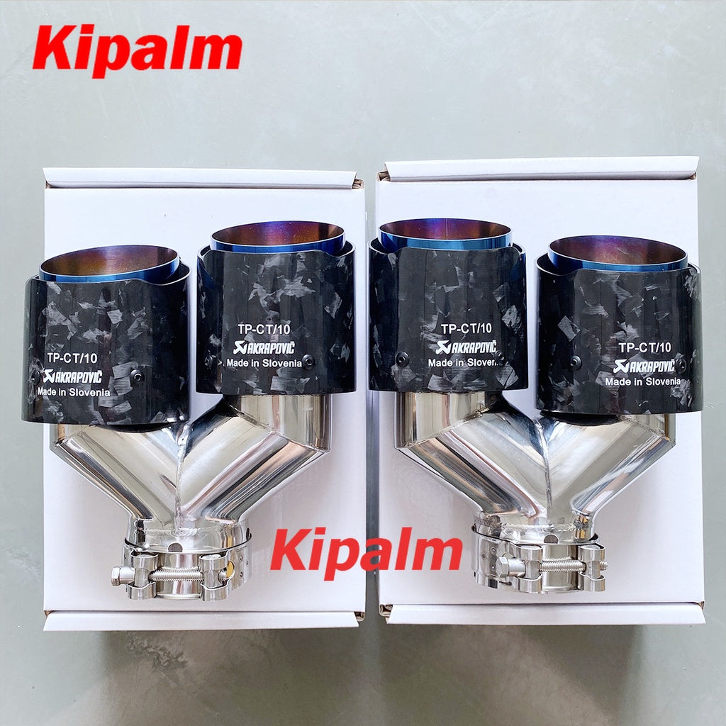 Kipalm 1 Pair Real Forged Carbon Fiber Exhaust Tips for Mercedes Benz BMW Audi Muffler Tips with 304 Stainless Steel