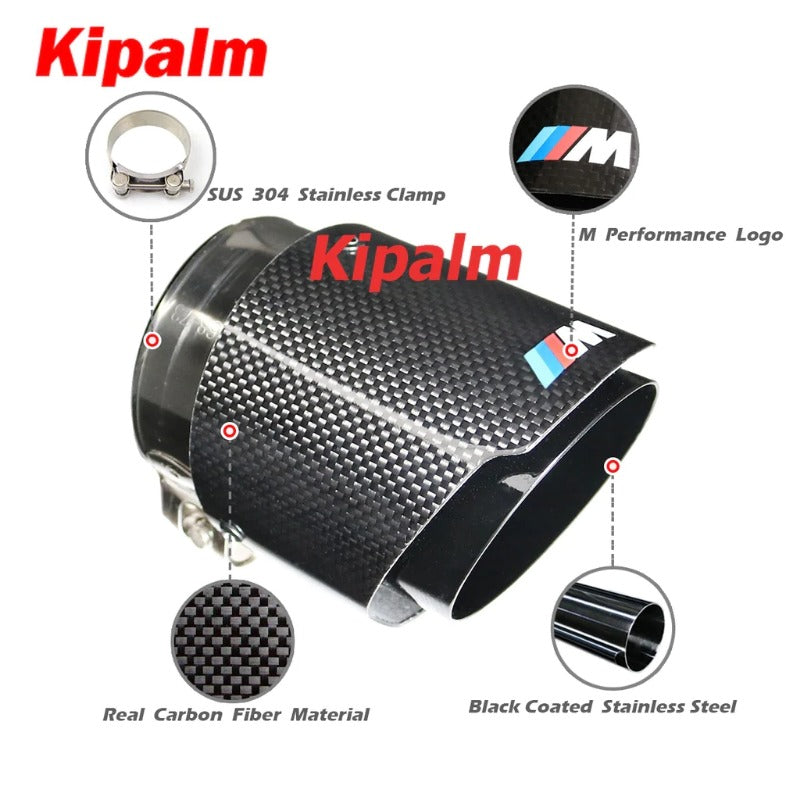 BMW M2 M3 M4 M5 M6 F87 F80 F82 F10 F12 Glossy Carbon Fiber M Performance Exhaust Tips with Black Stainless Steel 4pcs