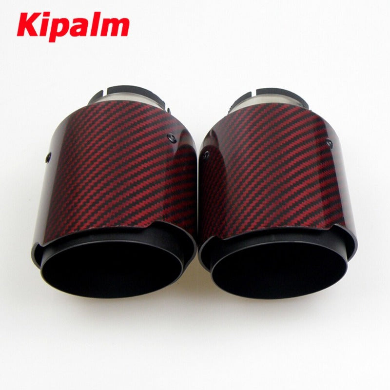 Red Glossy Twill Carbon Fibre Car Exhaust Tip Black Stainless Steel Muffler Tip Tail Pipe For BMW BENZ AUDI Car Accessories