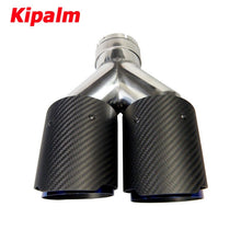 Load image into Gallery viewer, Dual Carbon Fiber Stainless Steel Burnt Blue Universal Auto Akrapovic Type Exhaust Tip for BMW BENZ VW Golf