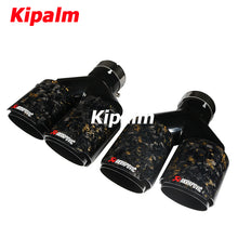 Load image into Gallery viewer, 1Pair Carbon Fiber Dual Y Shape Gold Foil Golden Forged Exhaust Tip Akrapovic Muffler Pipe 304 Stainless Steel Tailtips