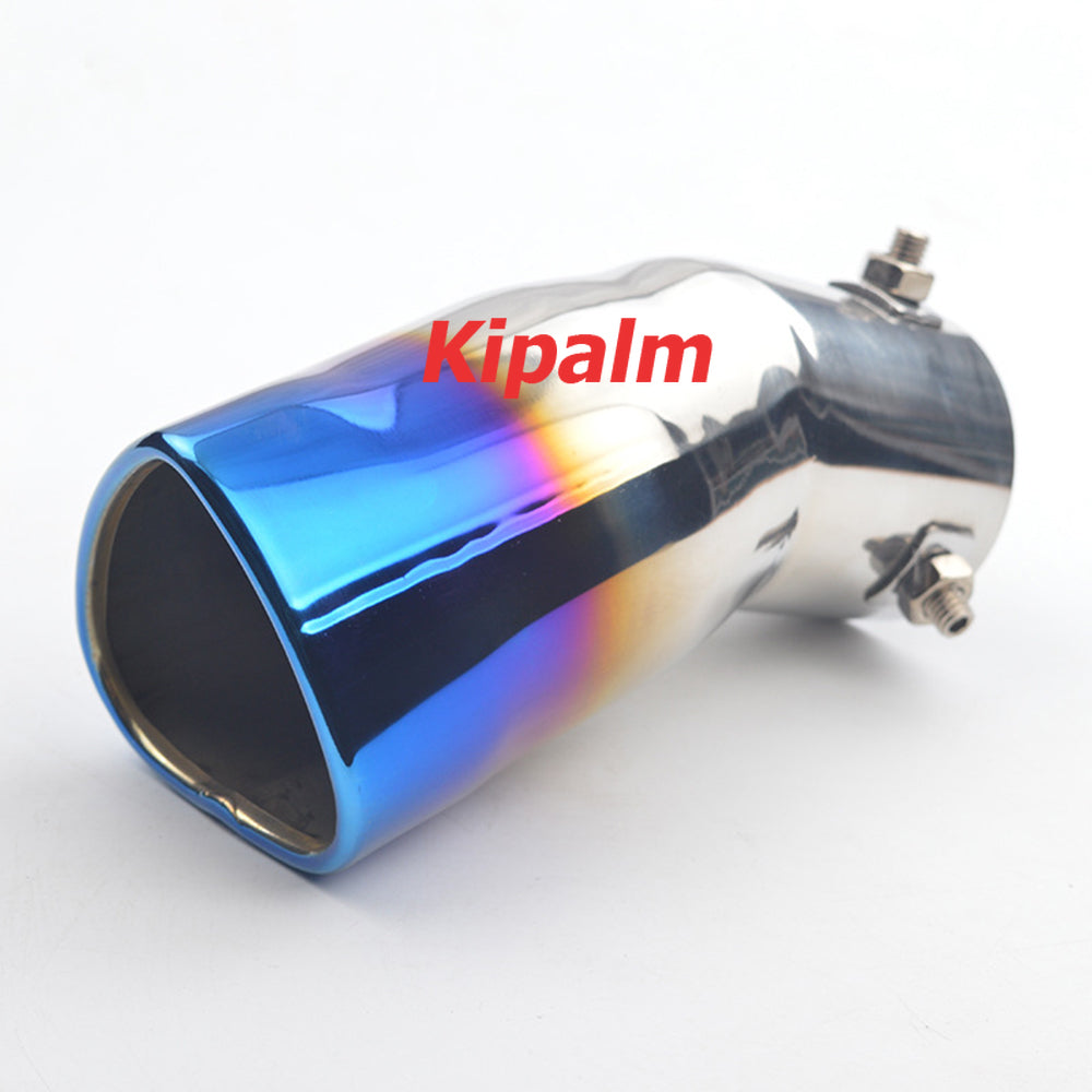 Universal Adjustable 2.5" Burnt Blue Stainless Steel Single Exhaust Tips Silver Muffler Tail with Heart Shape Style